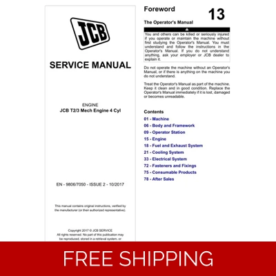 JCB T2-3 MECH ENGINE 4 CYL SERVICE REPAIR MANUAL JCB T2-3 MECH ENGINE 4 CYL SERVICE REPAIR MANUAL